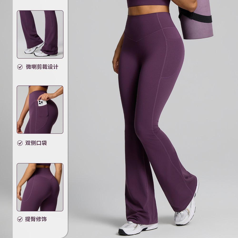 Fashion cross-border high waist shaping yoga pants hip lifting slimming lookflap pocket pants fitness pants women's wide leg slimming lookflared sweatpants