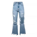 Amazon  fringed jeans for women fashionnew arrivalelegantwork clothingfashion washed hole straight-leg pants