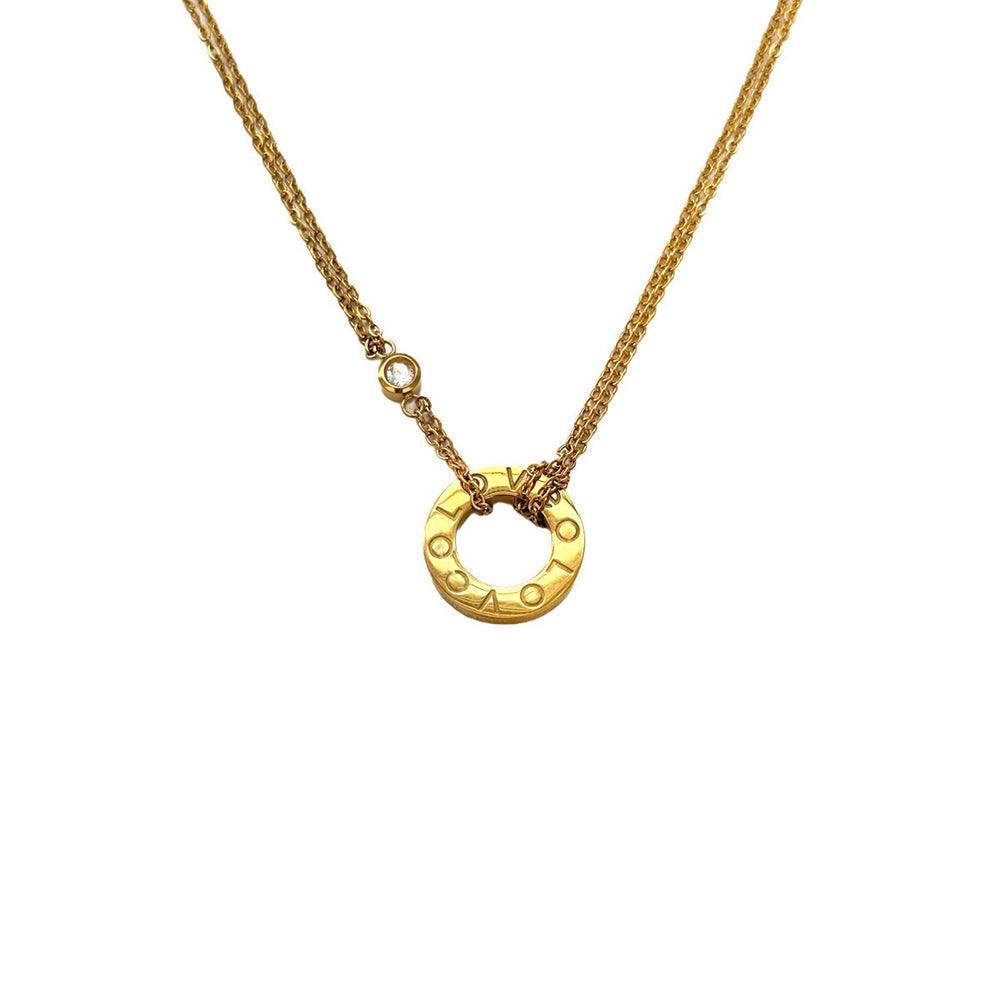 V gold plated microphone gold manufacturer direct sales card plus double ring pancake necklace love clavicle chain printed couple original version diamond gold