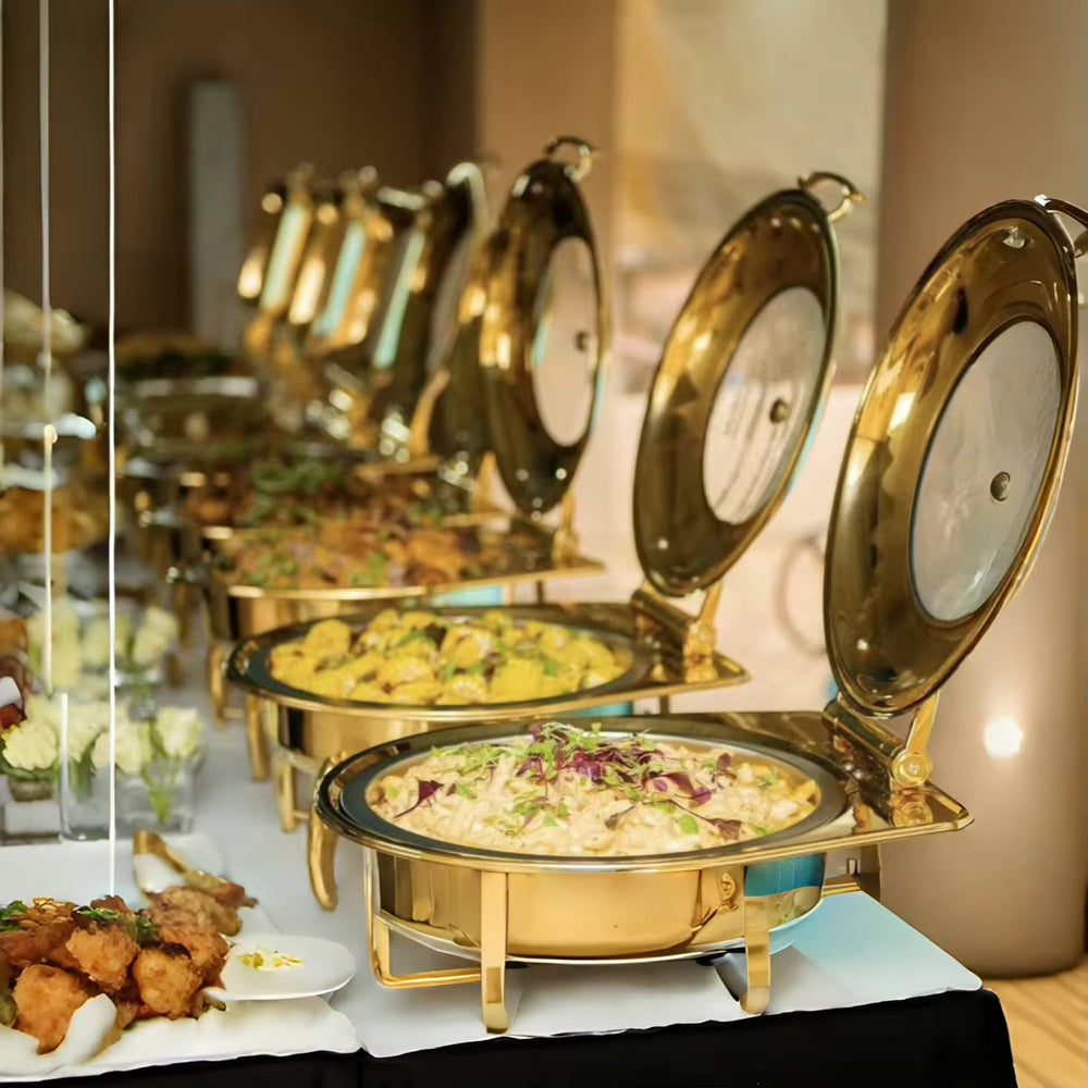 Round gold stainless steel buffet warmer - 6l hydraulic buffet stove - wedding party soup warmer - in stock