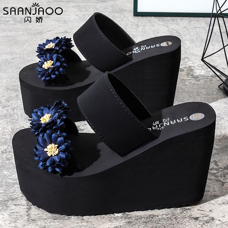 New summer fashion versatile slides - non-slip thick sole 2025 floral beach sandals for women - perfect for outdoor wear in autumn