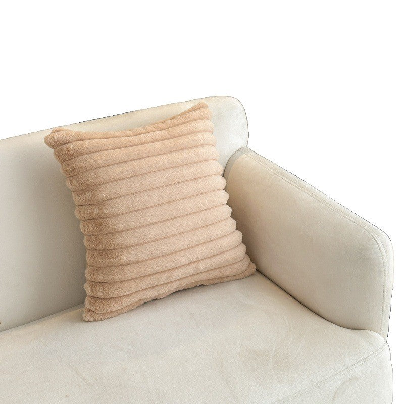 Simple solid color rabbit fur plush cushion pillow cover wide stripe bedroom living room sofa bed headrest pillow cross-border