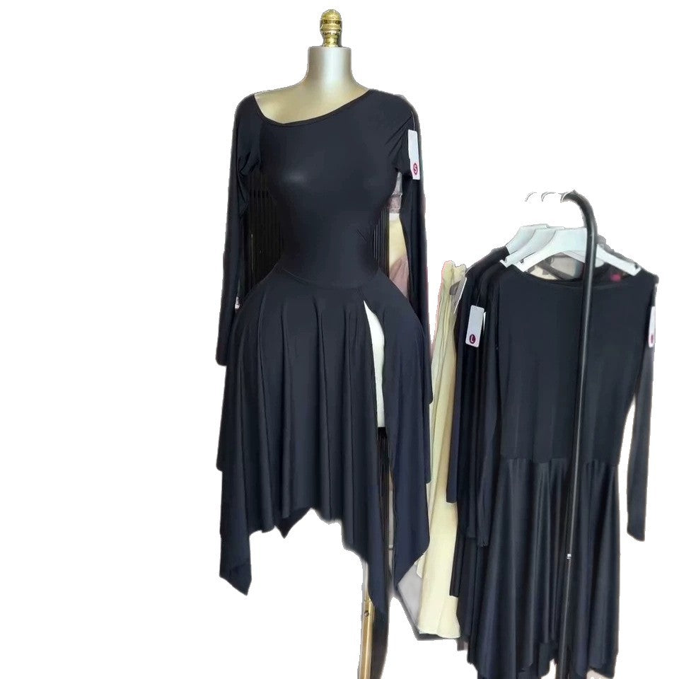 European and american cross-border women's fashion:  summer new arrivals - sexy and elegant asymmetrical neckline, slim-fit long sleeve dress with irregular slit