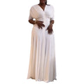 European and american cross-border women's fashion:  summer new arrival - elegant v-neck ruched button-down slim-fit short-sleeve dress