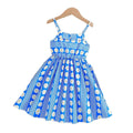 Girls' summer sundress: blue striped floral print casual french style for mid-to-large children