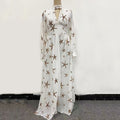 2025 new arrival: multi-color, ready-to-ship, semi-high neck, sequin-embellished, slit, lantern sleeve, maxi chiffon dress
