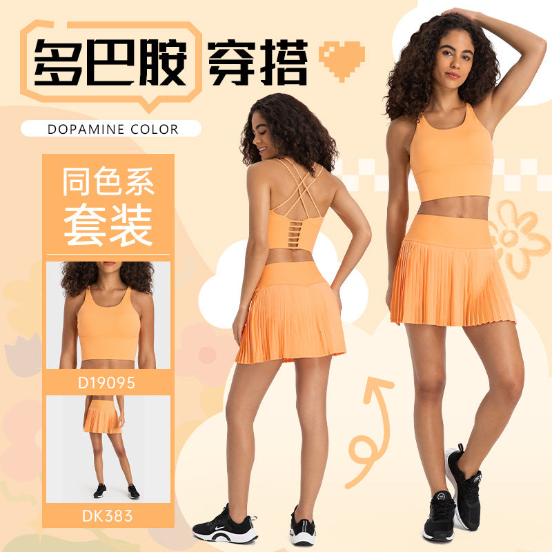 Spring/summer dopamine dressing: pleated tennis skirt & sexy cami yoga tank top workout set for women