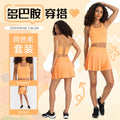 Spring/summer dopamine dressing: pleated tennis skirt & sexy cami yoga tank top workout set for women