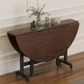 Assembled folding round table - compact, mobile, multi-functional table with wheels for home use (small apartments)