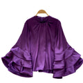 European and american chic ruffle trim flared sleeve satin blouse - women's  autumn collection, high-end versatile top