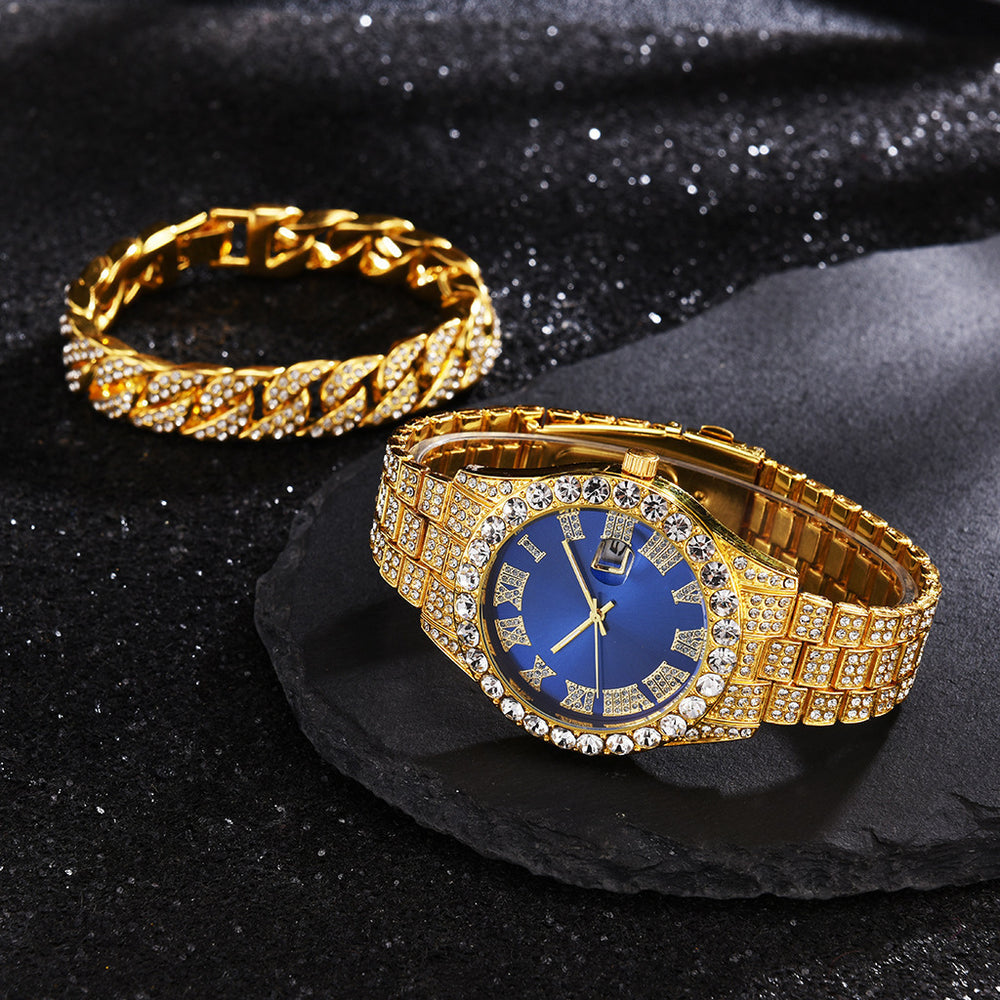 2025 hot-selling export watch: european and american men's personalized hip-hop feng shui ghost roman numeral diamond-inlaid quartz watch for men