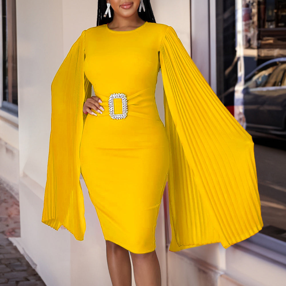 D412 women's foreign trade autumn/winter  new solid color bodycon sexy cape dress plus size african dress