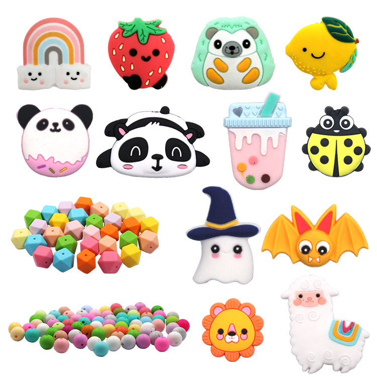 Cross-border food-grade baby molar beads, cartoon jewelry, loose bead accessories, gnawing teething beads, cartoon silicone beads.