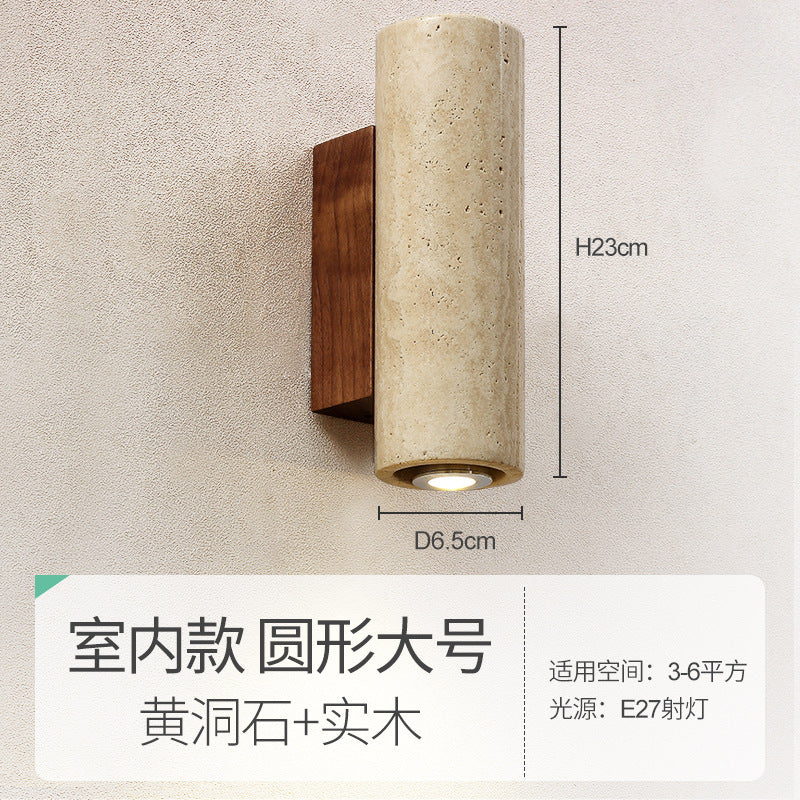 Yellow travertine wall lamp Japanese-style wabi-sabi wind bedroom bedside B & B antique TV background wall bedside aisle corridor