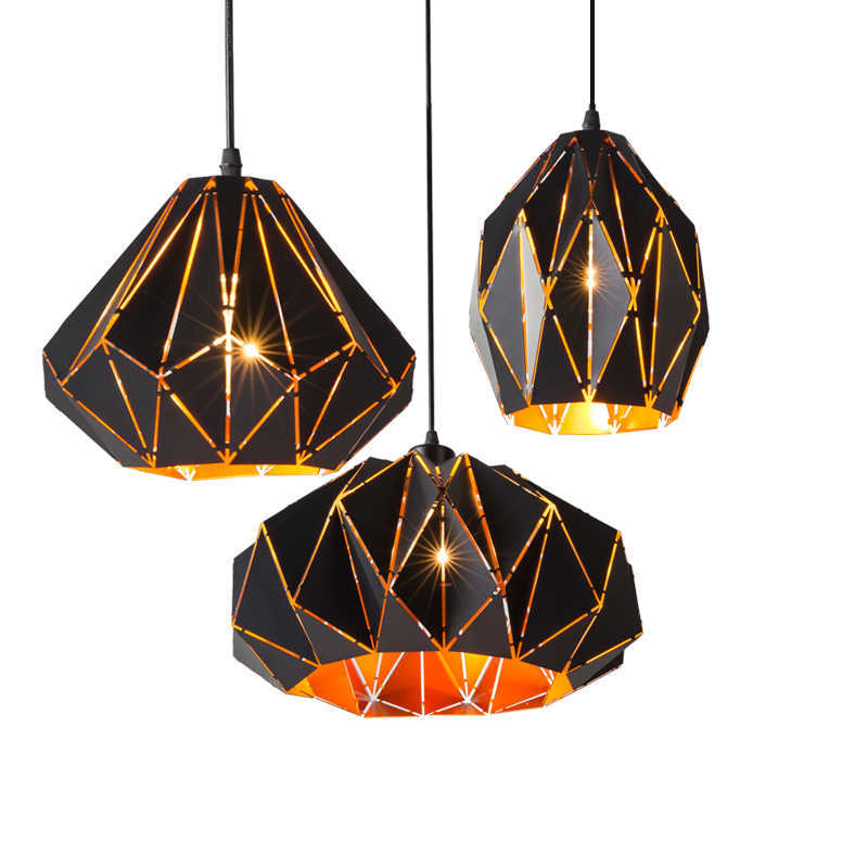 Creative single head lampshade restaurant bar barbecue hot pot shop hollow wrought iron retro industrial wind commercial hanging lamp