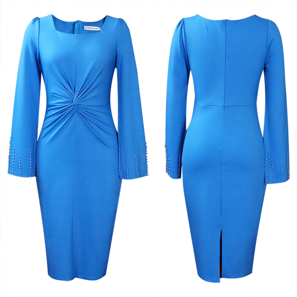 C8488  european and american women's clothing  autumn new twist knot beaded cape african plus size foreign trade dress