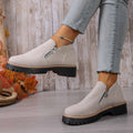 Amazon fashion cross-border plus size 35 to 43 fall and winter beautiful versatile thick heel suede side zipper fashion boots wholesale