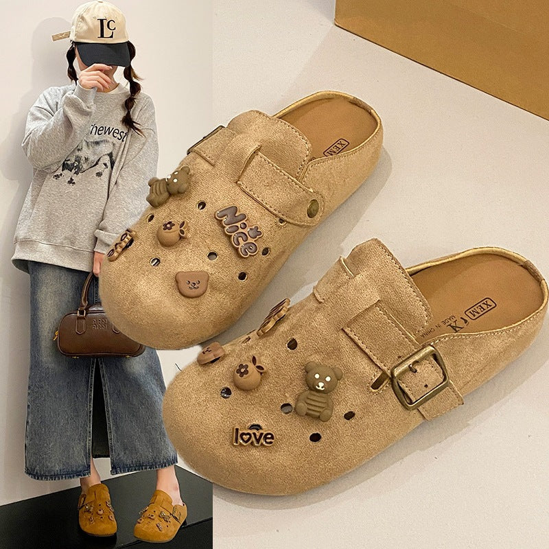 Family wear birkenstock shoes toe-cap half slippers for women outwear inner height new arrivalretro lazy half slippers crocs shoes for women