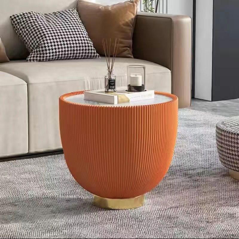 Nordic light luxury coffee table modern living room table small apartment size combination round rock slab leather creative bowl coffee table
