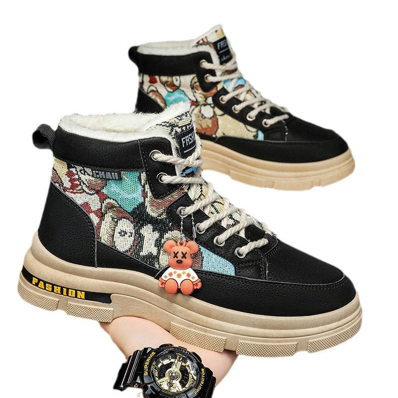 Boots men's high top 2025new arrivalwinter men's shoes fleece-linedthickenedheattech snow cotton shoes men's workwear boots men's