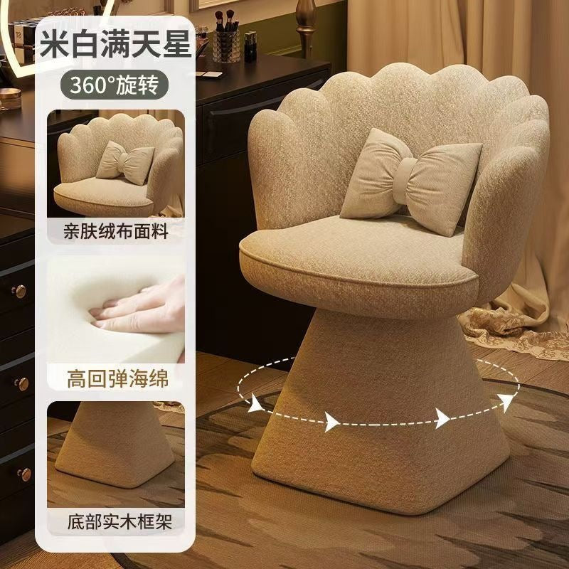 Luxury vanity stool for home use - rotating makeup chair with backrest for bedroom, closet, and nail salon