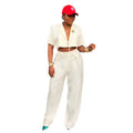 European and american cross-border women's fashion:  summer new arrival - stylish lapel tie-front short sleeve blouse and wide-leg suit pants set