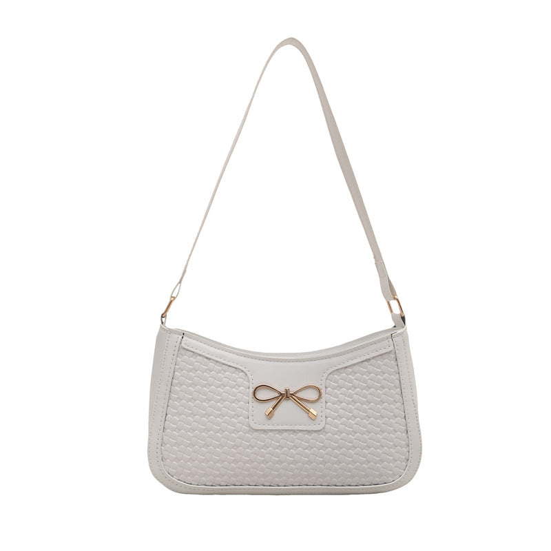 Bow square bag women's 2025 new simple versatile underarm baguette temperament fashionable commuter shoulder bag