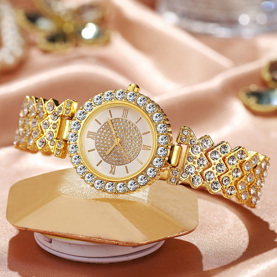Hot-selling, trendy roman numeral diamond-studded women's watch, quartz movement, bracelet-style wristwatch for women, direct from the manufacturer, in stock