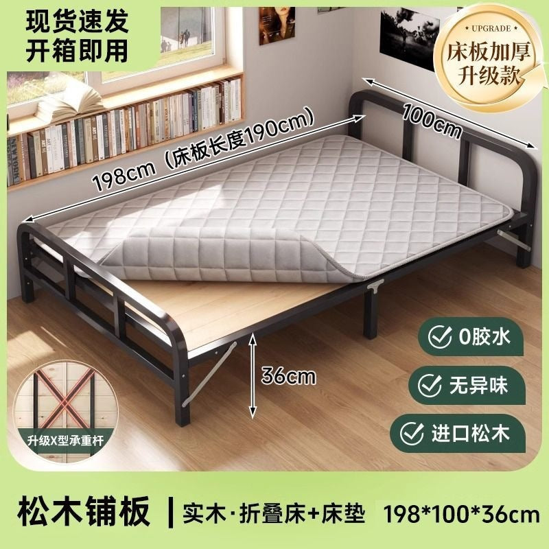 Steel and wood foldable bed single bedfor homeadult lunch break simple bed double bed 1.2m dormitory rental iron bed
