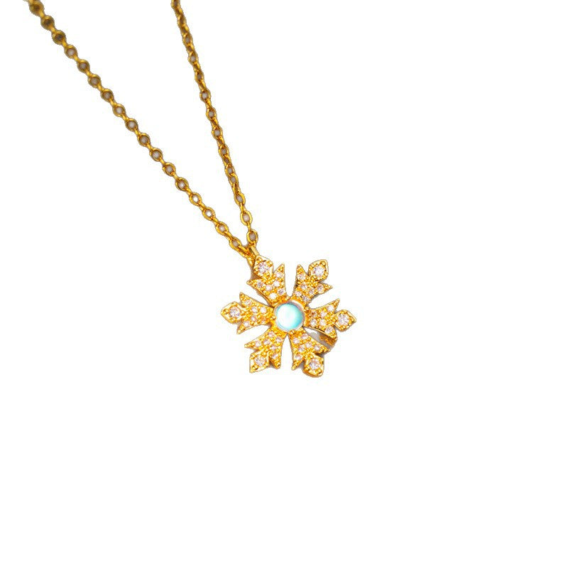 [titanium steel] k-stylefashion snowflake necklace earrings cold and simple pendant light luxury classy sense collarbone chain jewelry