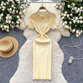 Korean ins summer new style niche styleretro polo collar short sleeve silmslimming lookelegant hip-covering knittingdress