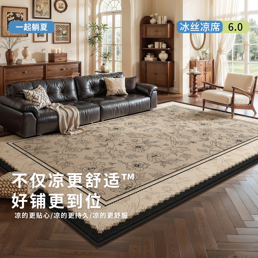 Carpet living room french retro medieval style ice silk mat carpet no-wash and wipeable sofa coffee table floor mat