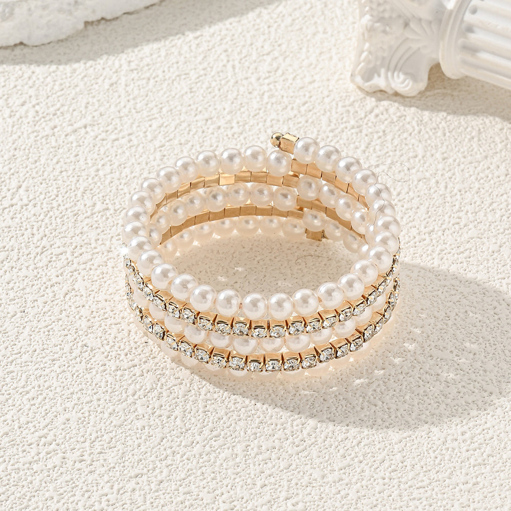 Pearl bracelet wholesale: european and american cross-border, multi-layered, lightweight luxury design, diamond-accented, high-end elastic women's bracelet