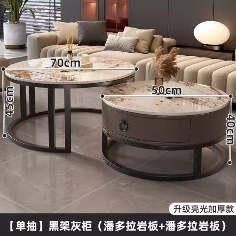 Rock slab coffee table accessible luxury modern casual round small apartment tea table living room for home tea table new arrival normcore marble