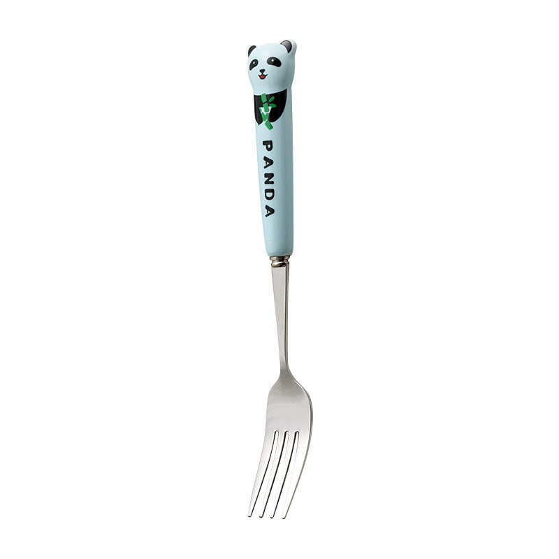 Cartoon stainless steel cutlery set: cute kids' forks with stylish ceramic handles, exquisite dessert spoons, and serving spoons