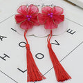 Hair accessories, hairpins, kids, girls, han dynasty accessories, gold edge tassels, costumes, ribbons, chinese style, antique style, pink