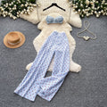 Lazy style vest wide-leg pants two-piece set women's summercasualstripeshigh waist cherry slimming lookwork clothingelegantsuit