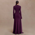 Aliexpress european and american women's winter new arrival: solid color, elegant, long-sleeved, slim-fit maxi dress with ruched detail and flowing ribbon – a touch of grace