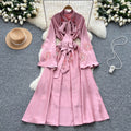 Frenchretrolong sleevesdress women's summerstereoflower tieelegant unique beautiful beautiful long skirt
