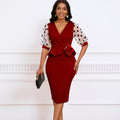 D502  summer new arrival mesh flocked puff sleeve v-neck fashionable elegant bodycon foreign trade dress
