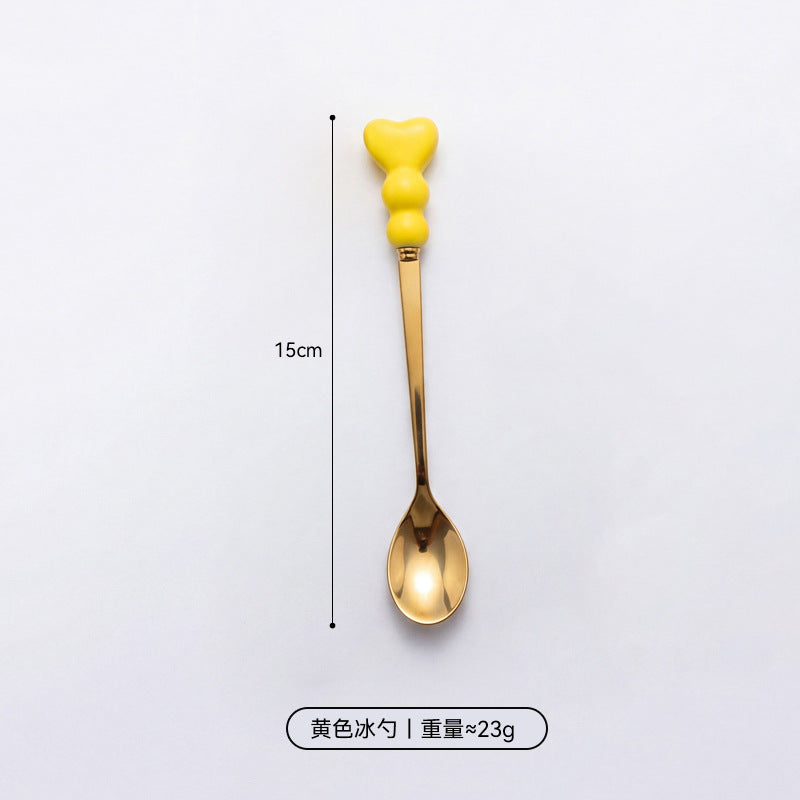 Wow, love handle dessert fork and spoon girl heart afternoon tea spoon high temperature resistant thickened ceramic handle fruit fork