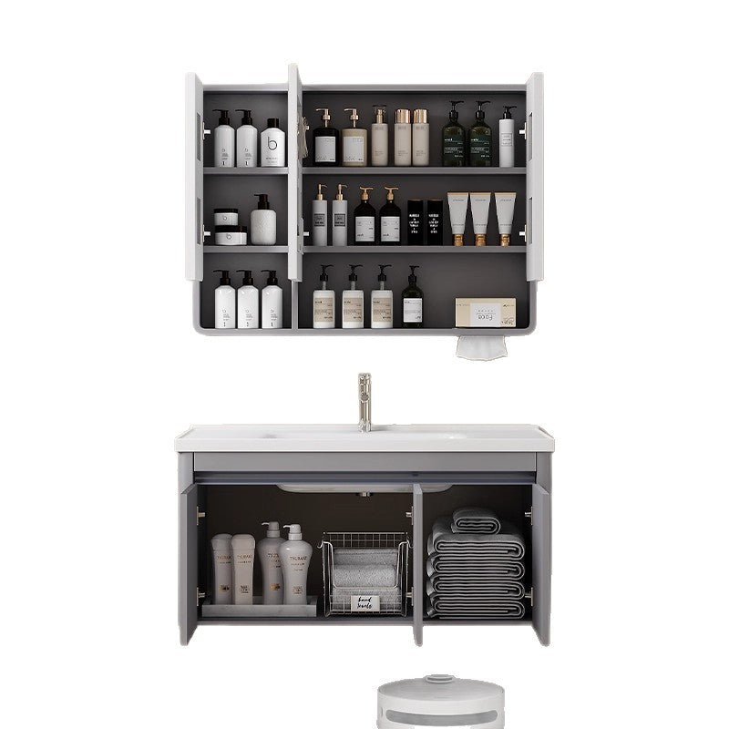Bathroom cabinet ceramic all-in-one basin sanitary for home wash basin wash basin combination honeycomb aluminum storage j mirror