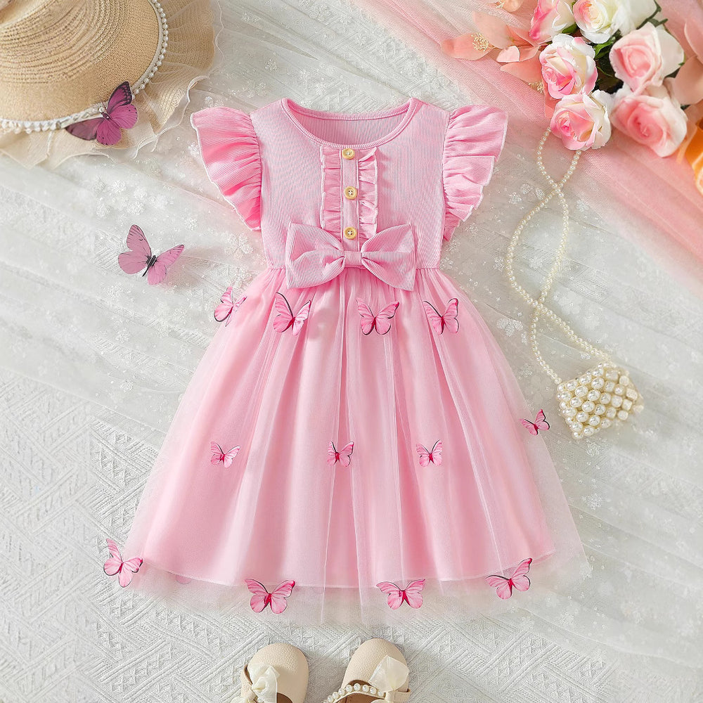 Girls' summer dress  new style butterfly mesh tutu dress - stylish and ethereal princess dress for kids