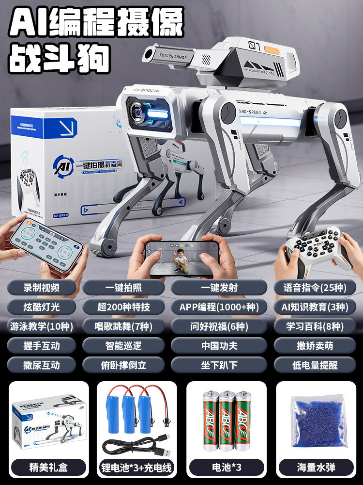 Camera-enabled programmable robot dog - water-shooting electric remote control robot dog toy - electronic pet birthday gift for kids