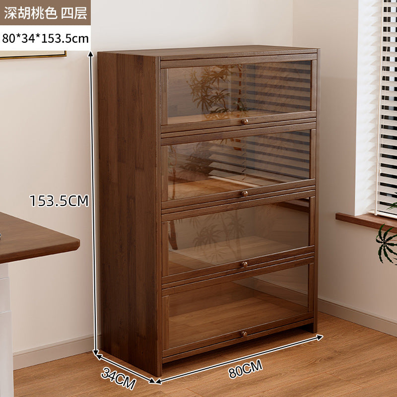 Solid wood dust-proof bookcase integrated against the wall Walnut color storage cabinet Locker Floor storage cabinet Household bookshelf