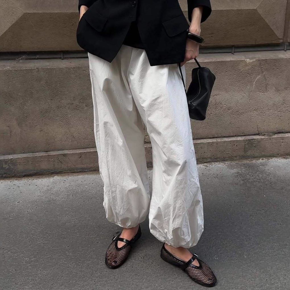 2025 autumn new street white bud casual trousers women's  European and American thin high-waisted yoga balloon trousers