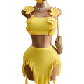 Amazon french new arrivalfashioneleganttube top vestasymmetricalruffles skirtsuittwo-piece set