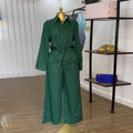 European and american cross-border women's fashion:  autumn new collection - stylish green turn-down collar long sleeve shirt and wide-leg pants casual set