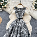 French retro high-end elegant square neck sleeveless printed dress - women's  new arrival - tie-waist maxi dress with flared skirt