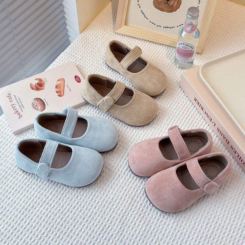 ins children's Mori small leather shoes 2025 spring and autumn new Korean version of girls soft-soled princess shoes frosted Doudou single shoes